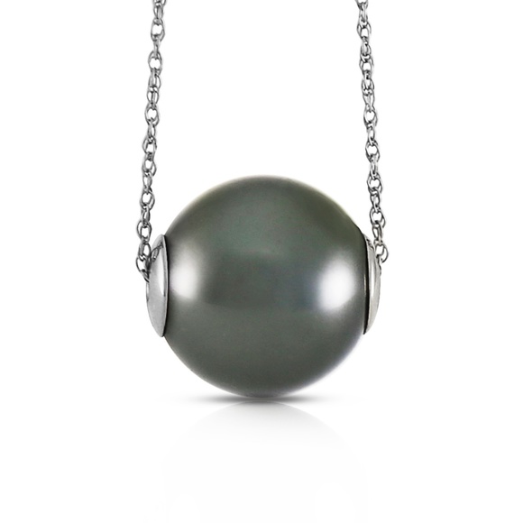 14K. GOLD NECKLACE WITH 16.0 mm BLACK SHELL PEARL - Picture 4 of 6